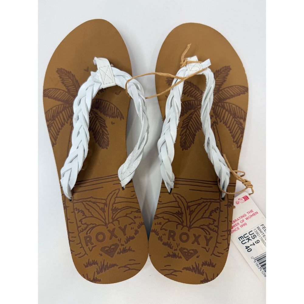 Roxy Feel Breezie Sandals Flip Fop White Women Size 9 boho vacation 70s